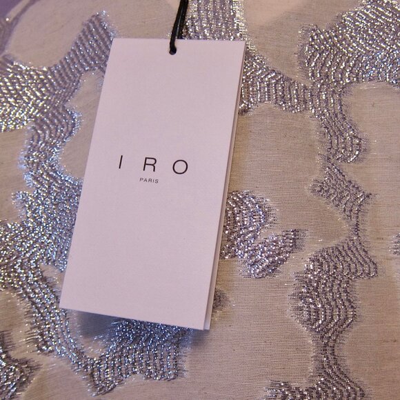 IRO ORTI Gorgeous silver/ecru silk linen cropped COCKTAIL PARTY TOP NWT $595 - Picture 6 of 11